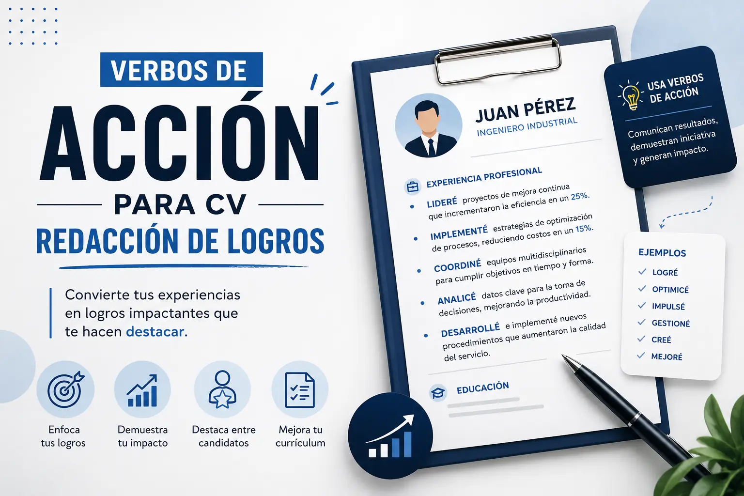 Verbos de acción para currículum: Cómo redactar logros que los reclutadores amen